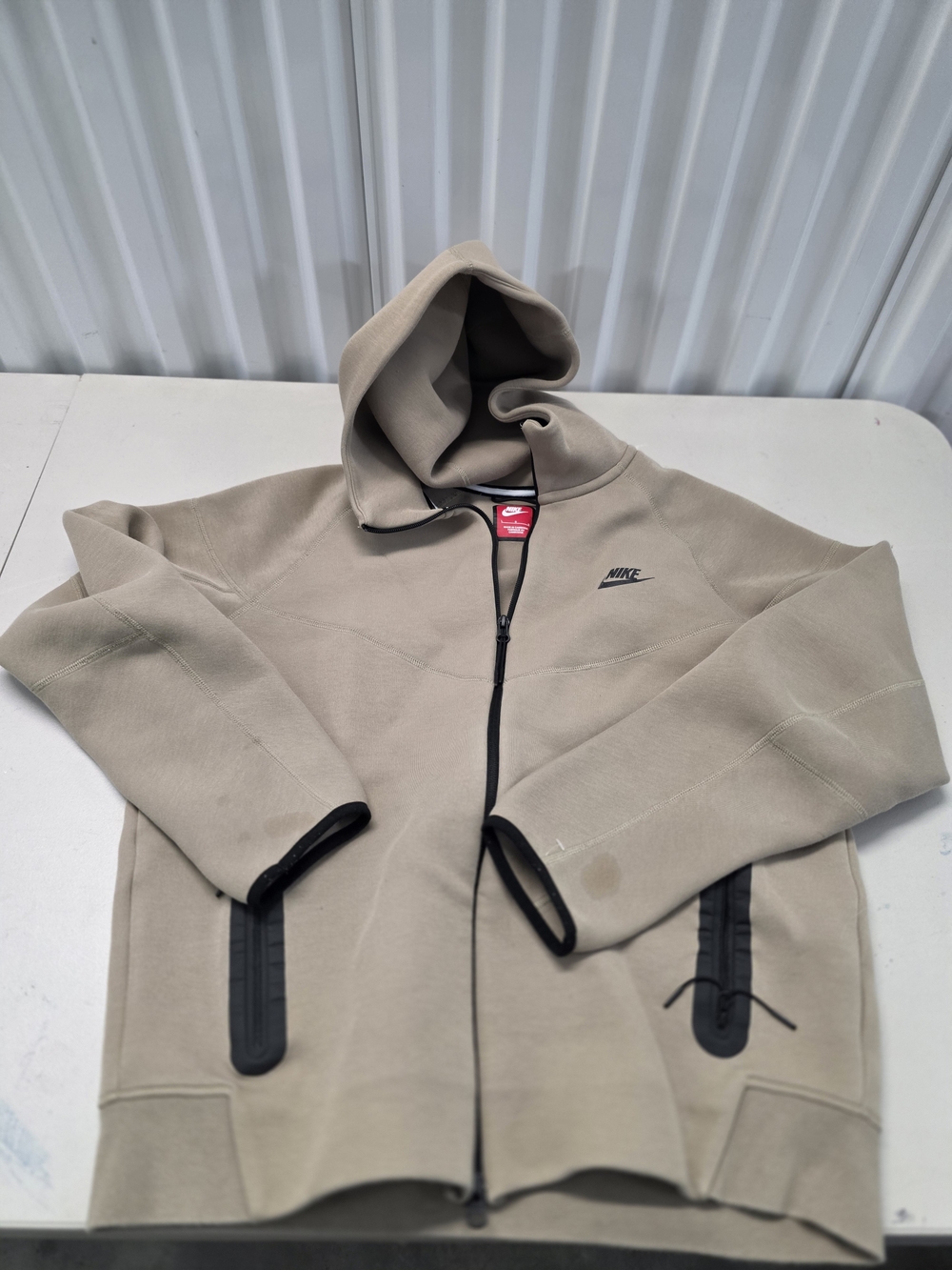 Nike Tech Fleece Full Zip Hooded Fleece Hoodie Beige Men's Size L Has Blemishes